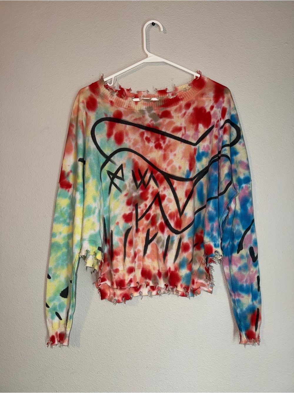 Women’s PLANET by lauren g sweater Graffiti Distressed Streetwear One Size RARE